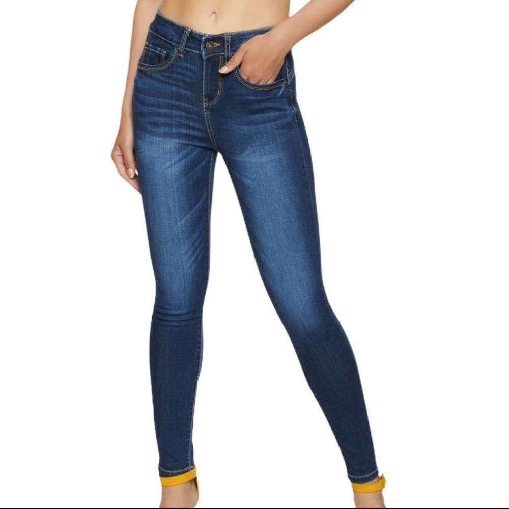 Mid Rise Dark Denim Blue Skinny Jeans NEW